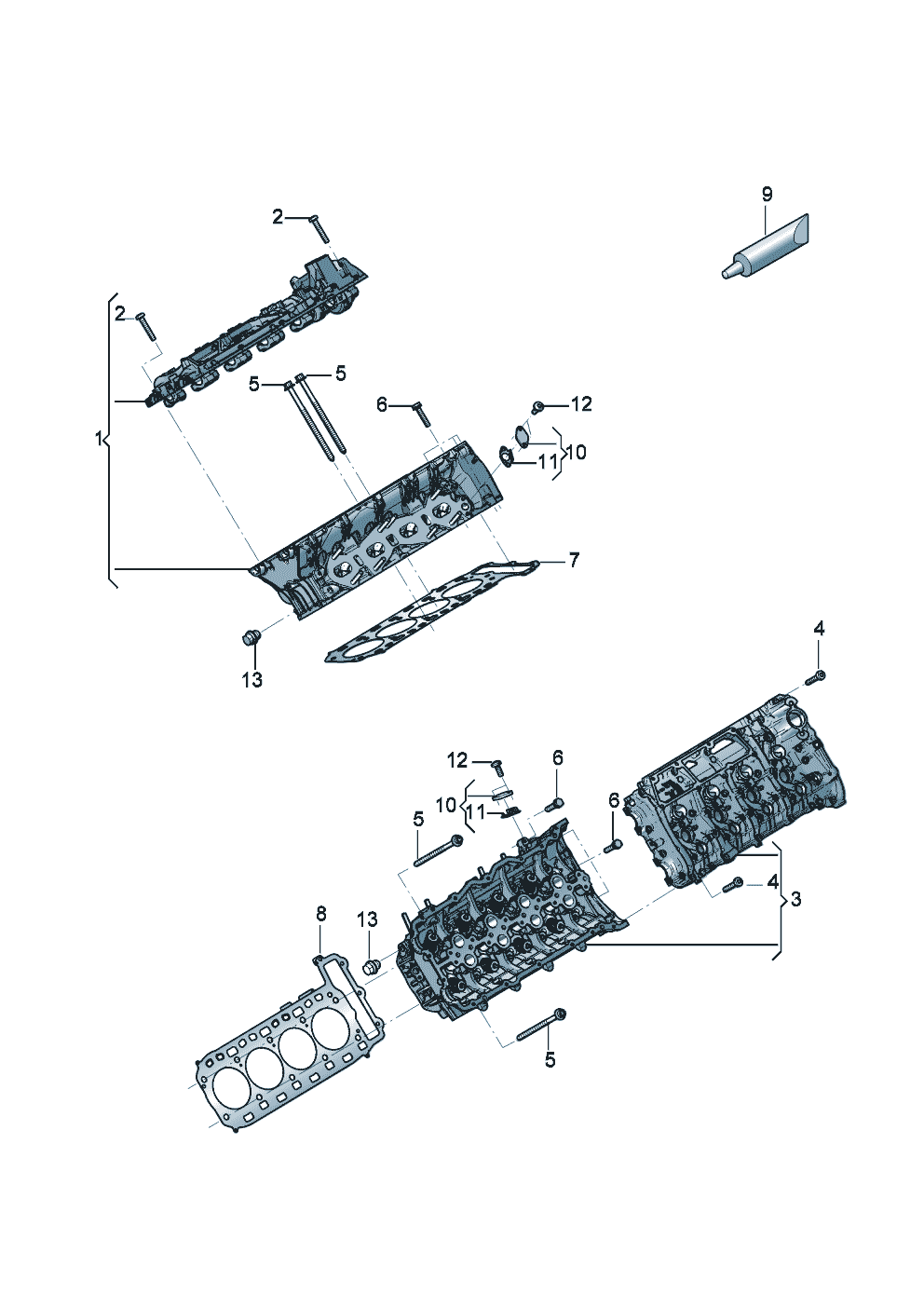 Cylinder head with valves
(without camshaft)
Cylinder head gasket of Bentley Bentley Continental GT (2017) 