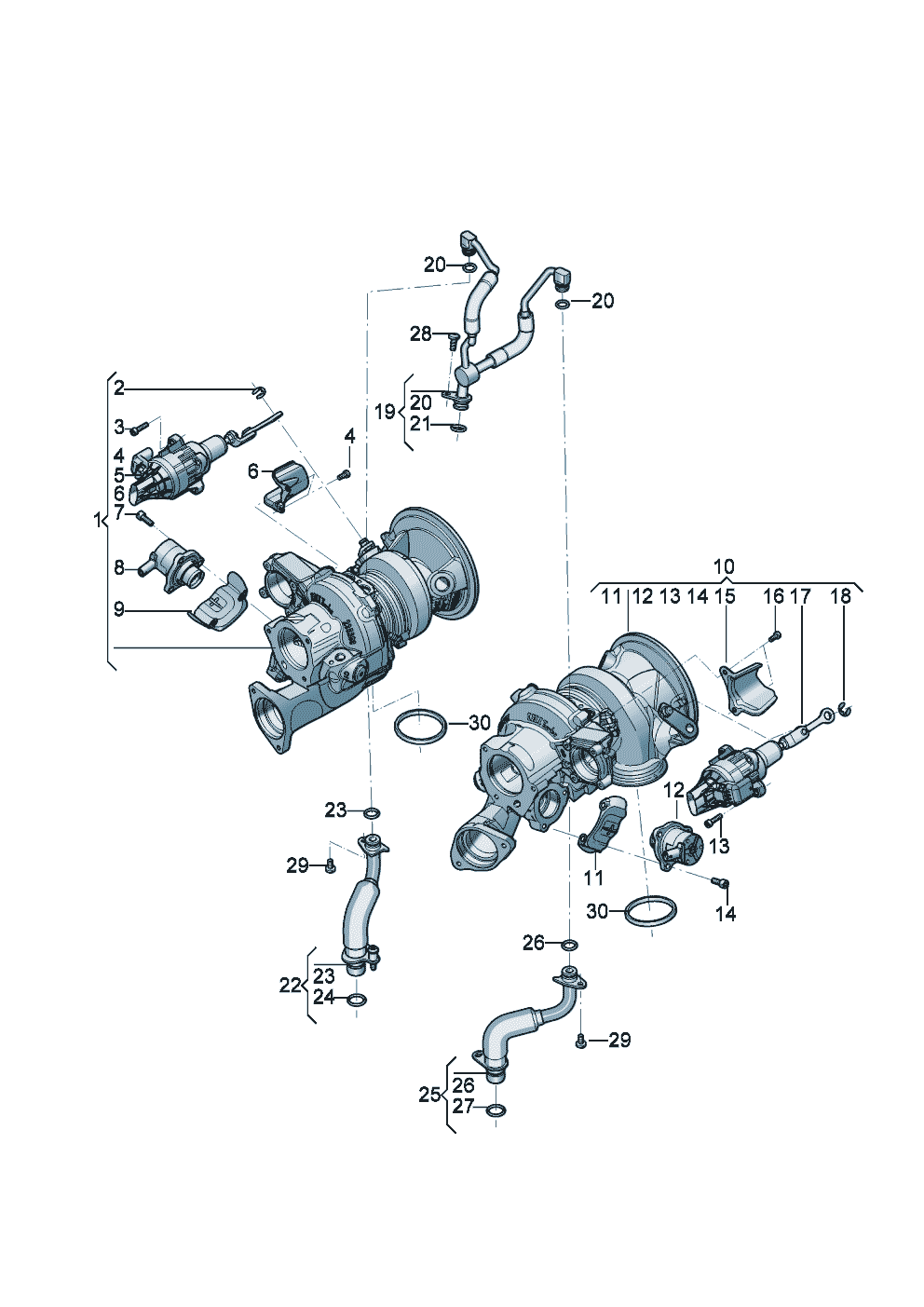 Exhaust gas turbocharger
(water-cooled)
Oil pressure line
Oil return line of Bentley Bentley Continental GT (2017) 