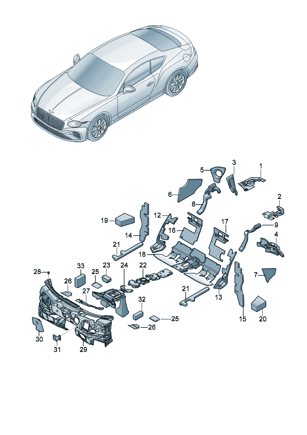 sound absorber for floor,
bulkhead and tunnel of Bentley Bentley Continental GT (2017) 