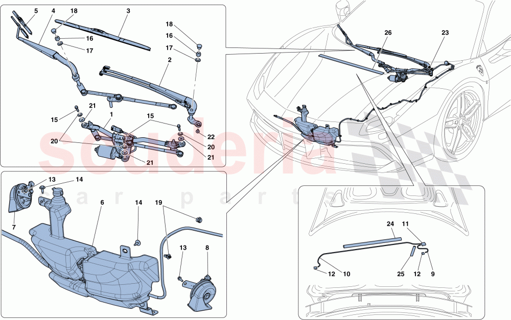 WINDSCREEN WIPER, WINDSCREEN WASHER AND HORNS of Ferrari Ferrari 488 GTB