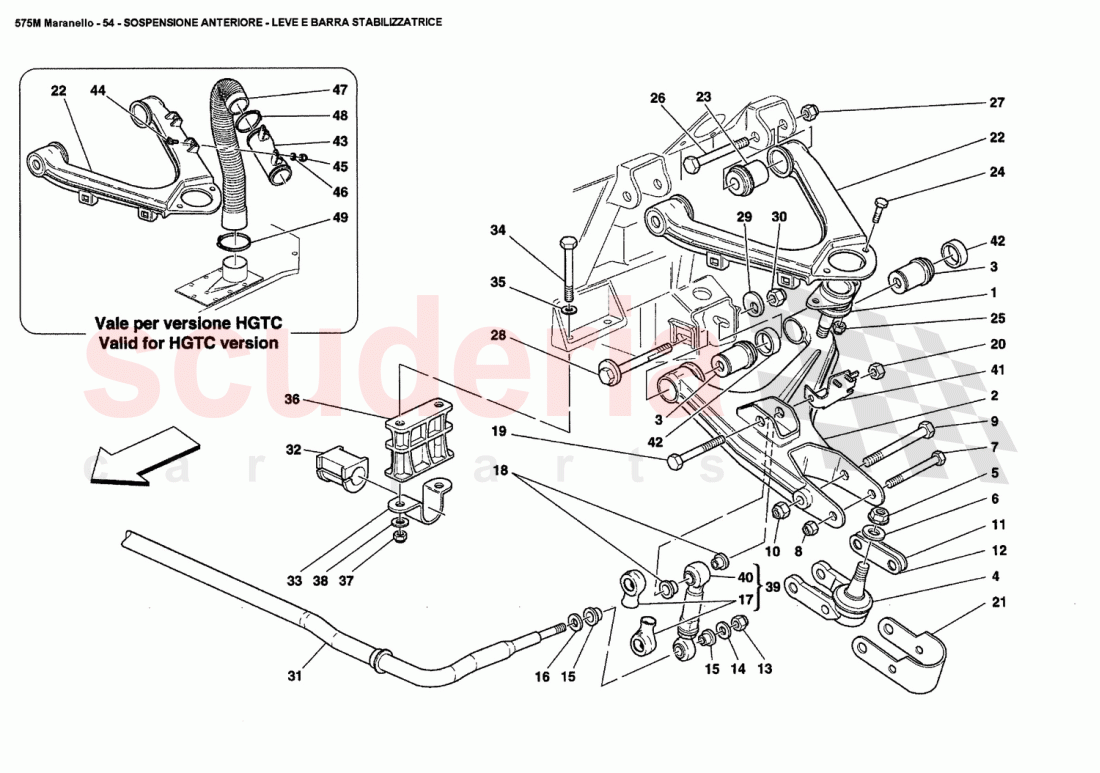 FRONT SUSPENSION - WISHBONES AND STABILIZER BAR of Ferrari Ferrari 575M Maranello