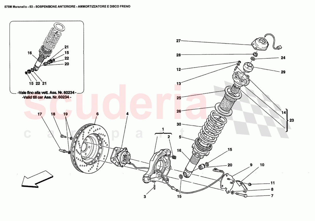 FRONT SUSPENSION - SHOCK ABSORBER AND BRAKE DISC of Ferrari Ferrari 575M Maranello