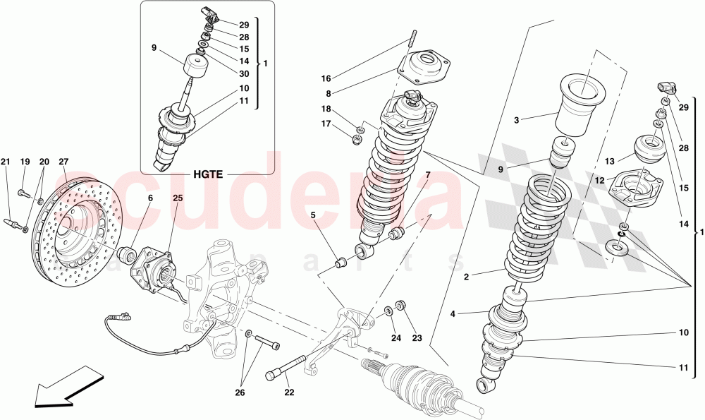 REAR SUSPENSION - SHOCK ABSORBER AND BRAKE DISC of Ferrari Ferrari 599 GTB Fiorano