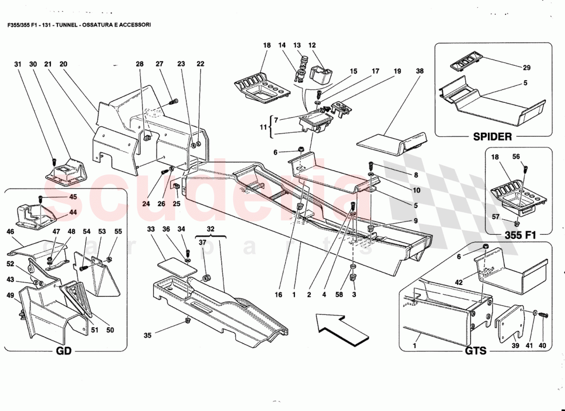 TUNNEL - FRAMEWORK AND ACCESSORIES of Ferrari Ferrari 355 (5.2 Motronic)