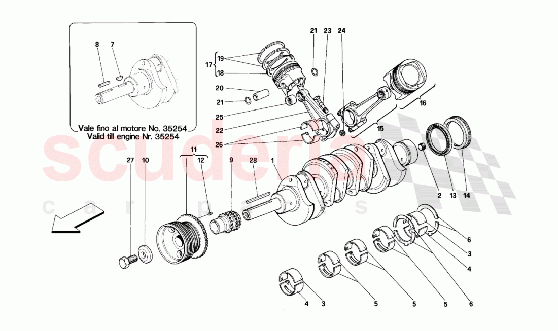 DRIVING SHAFT - CONNECTING RODS AND PISTONS of Ferrari Ferrari 348 (2.7 Motronic)