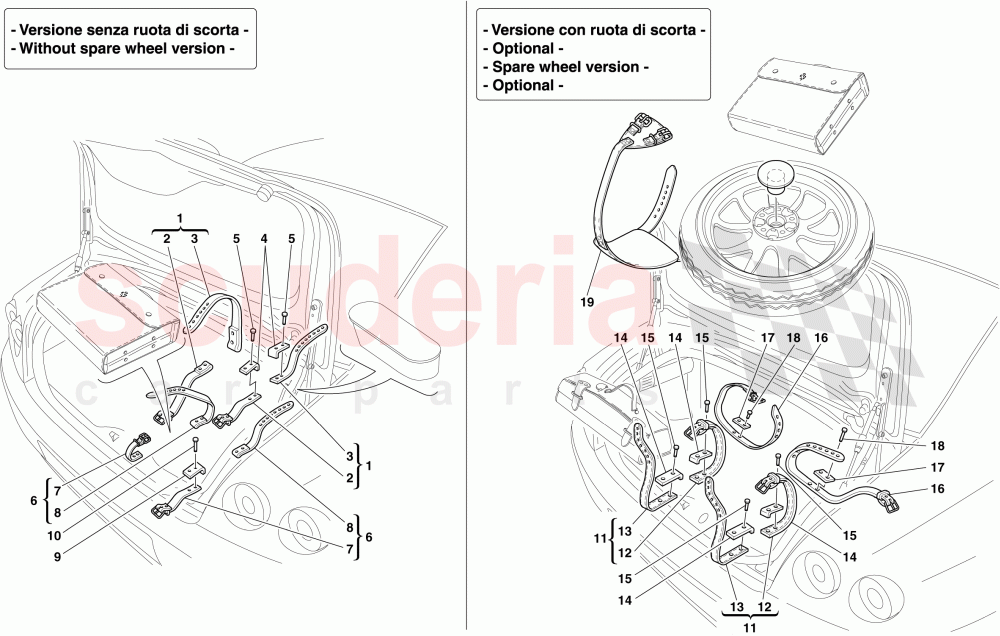 SPARE WHEEL AND TOOL BAG FASTENERS of Ferrari Ferrari 612 Scaglietti