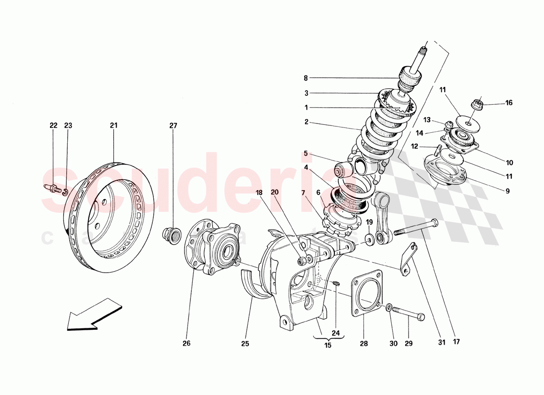 Rear Suspension - Shock Absorber and Brake Disc - Valid From Car Ass. Nr. 8799 of Ferrari Ferrari 348 TS (1993)