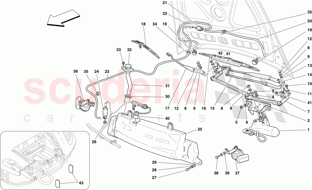 WINDSCREEN WIPER, WINDSCREEN WASHER AND HORNS of Ferrari Ferrari 430 Spider