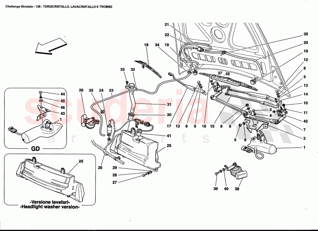 WINDSHIELD, GLASS WASHER AND HORNS of Ferrari Ferrari 360 Challenge Stradale