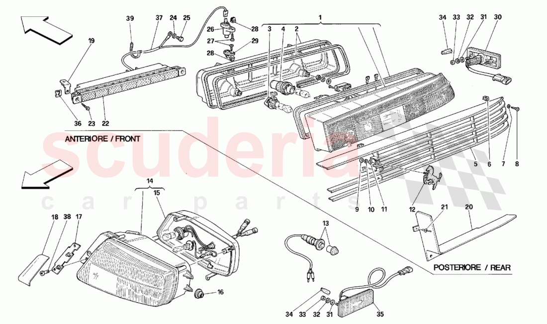 FRONT AND REAR LIGHTS of Ferrari Ferrari 348 (2.7 Motronic)