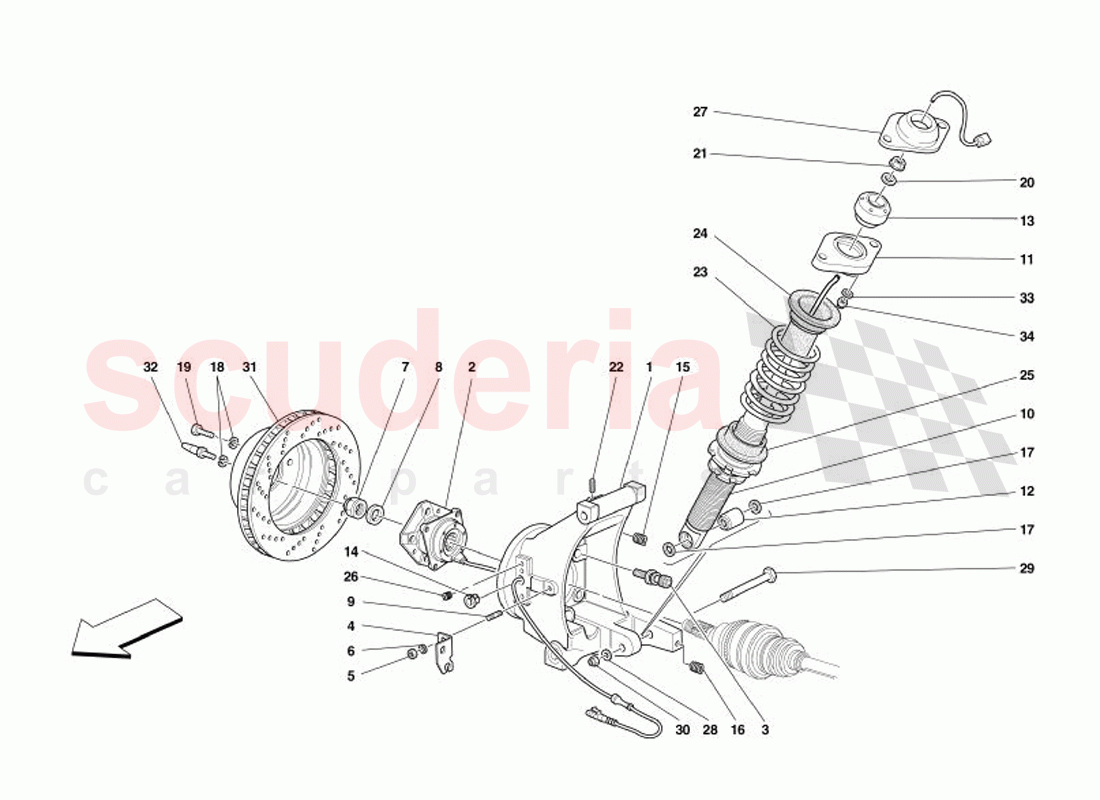 Rear Suspension - Shock Absorber and Brake Disc of Ferrari Ferrari 575 Superamerica