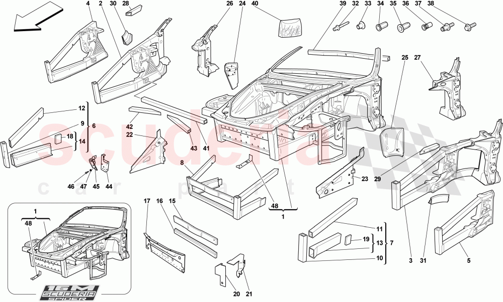 CHASSIS - STRUCTURE, FRONT ELEMENTS AND PANELS of Ferrari Ferrari 430 Scuderia