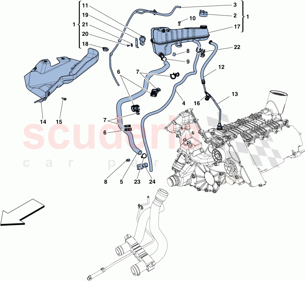 COOLING - HEADER TANK AND PIPES of Ferrari Ferrari 458 Italia