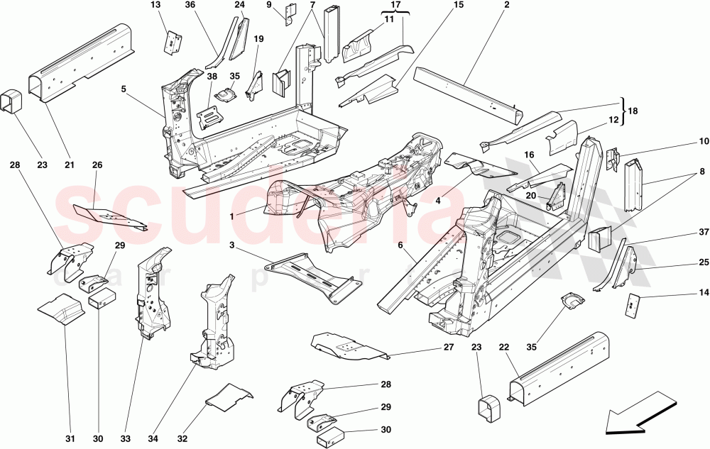 STRUCTURES AND ELEMENTS, CENTRE OF VEHICLE of Ferrari Ferrari 599 GTO