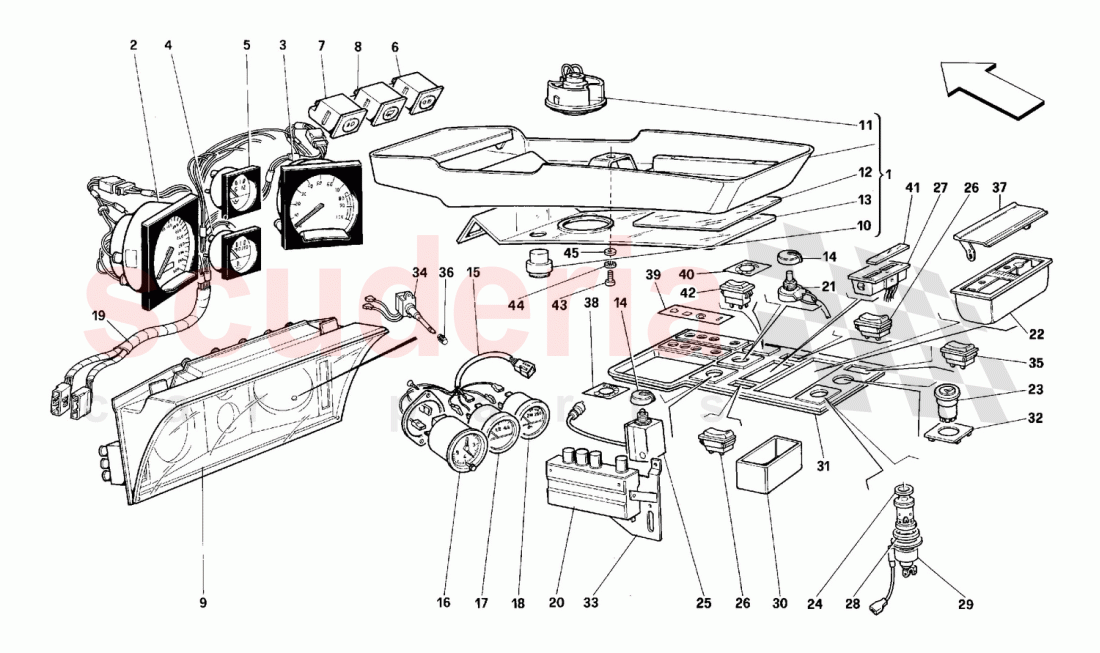 Instruments and passenger compartment accessories of Ferrari Ferrari 512 TR