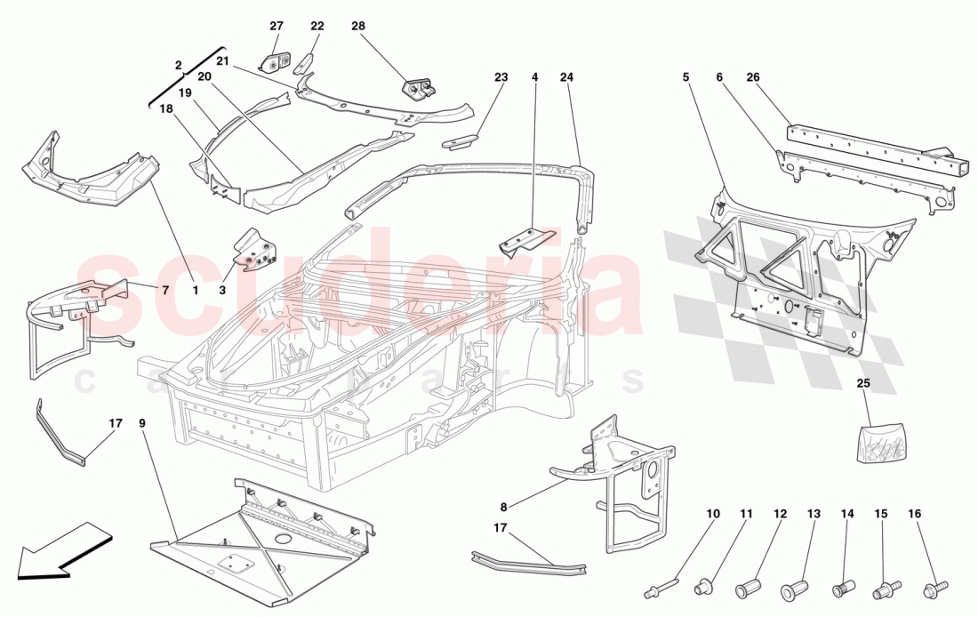 FRAME - COMPLETE FRONT PART STRUCTURES AND PLATES of Ferrari Ferrari 360 Spider