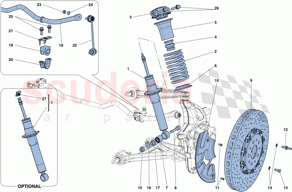 FRONT SUSPENSION - SHOCK ABSORBER AND BRAKE DISC of Ferrari Ferrari California T