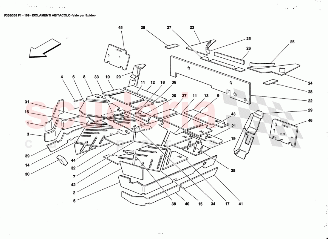 PASSENGERS COMPARTMENT INSULATIONS -Valid forSpider- of Ferrari Ferrari 355 (5.2 Motronic)