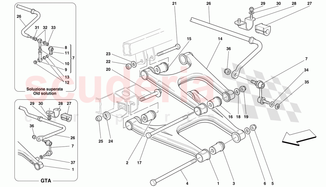 REAR SUSPENSION - WISHBONES AND STABILIZER BAR of Ferrari Ferrari 456 GT/GTA