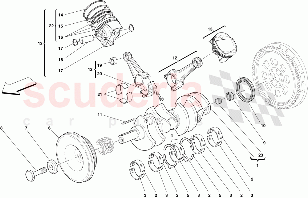 CRANKSHAFT - CONNECTING RODS AND PISTONS of Ferrari Ferrari 430 Scuderia Spider 16M