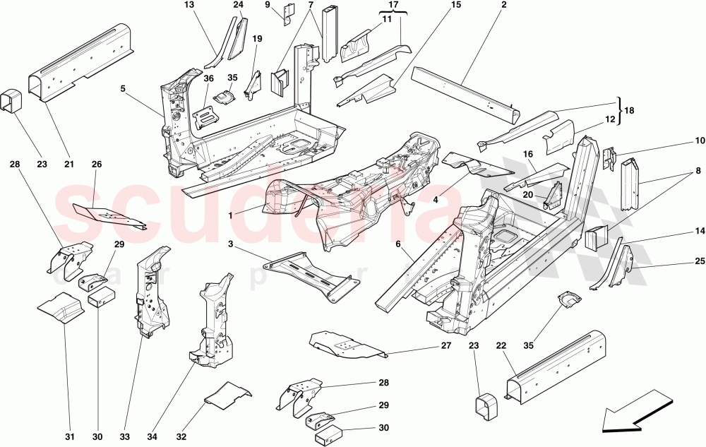 STRUCTURES AND ELEMENTS, CENTRE OF VEHICLE of Ferrari Ferrari 599 SA Aperta