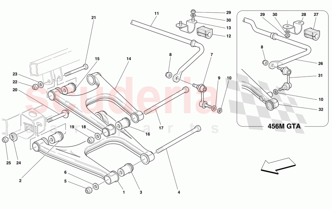 REAR SUSPENSION - WISHBONES AND STABILIZER BAR of Ferrari Ferrari 456 M GT/GTA