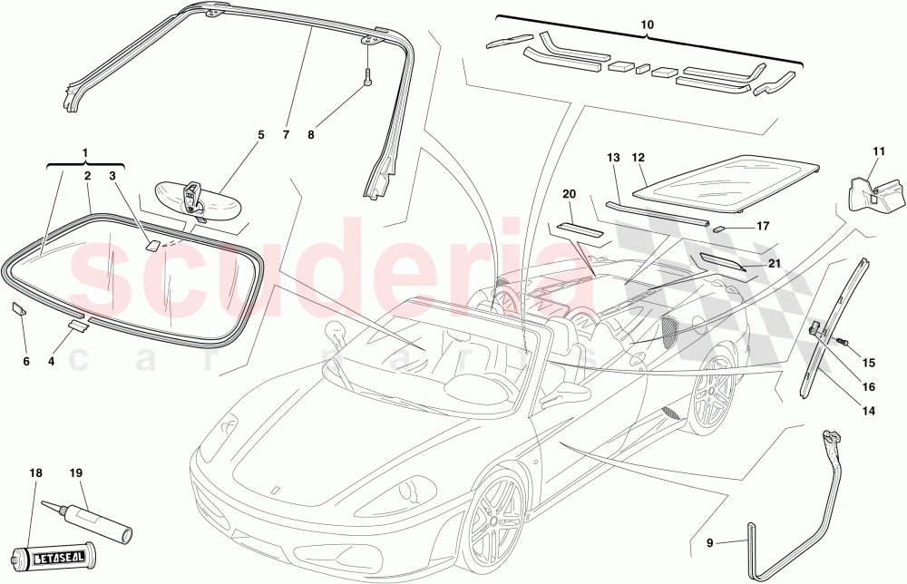 SCREENS, WINDOWS AND SEALS of Ferrari Ferrari 430 Spider