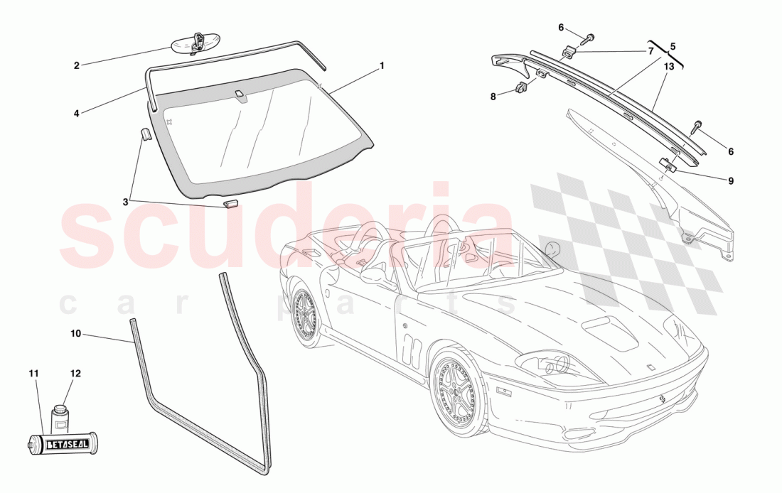 GLASSES AND GASKETS of Ferrari Ferrari 550 Barchetta