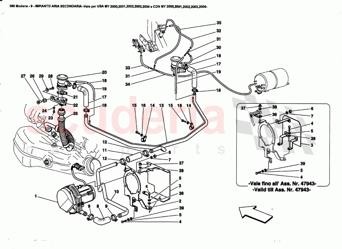 SECONDARY AIR SYSTEM -Valid far USA MY 2000,2001,2002,2003,2004 of Ferrari Ferrari 360 Modena