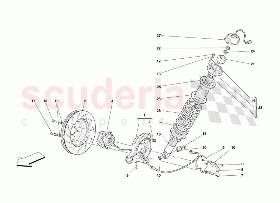 Front Suspension - Shock Absorber and Brake Disc of Ferrari Ferrari 575 Superamerica