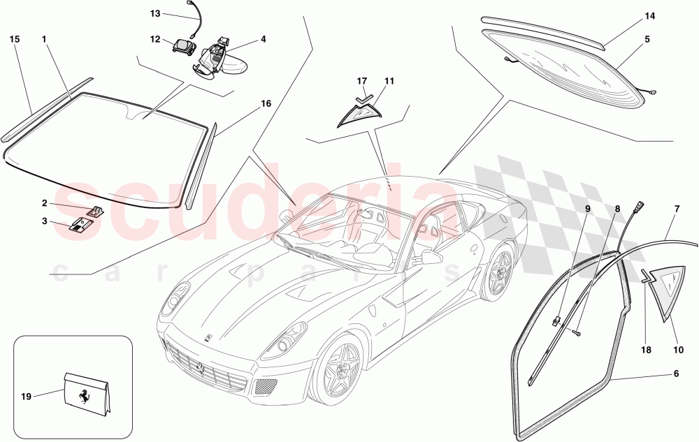 SCREENS, WINDOWS AND SEALS of Ferrari Ferrari 599 GTB Fiorano