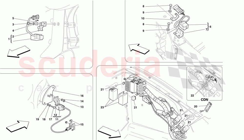 ECUs AND SENSORS IN FRONT COMPARTMENT AND ENGINE COMPARTMENT of Ferrari Ferrari 430 Coupe