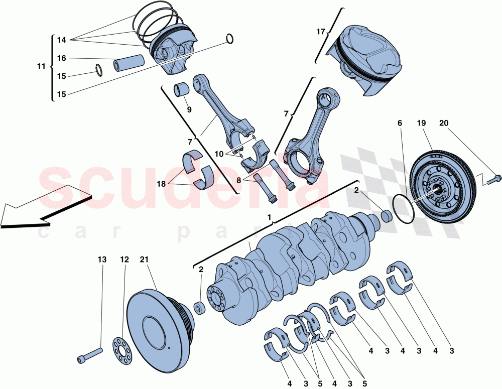 CRANKSHAFT - CONNECTING RODS AND PISTONS of Ferrari Ferrari 488 Spider