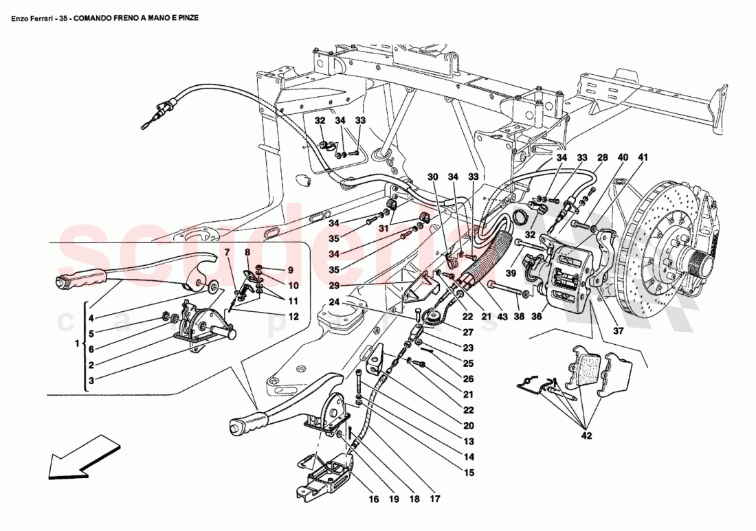 HAND-BRAKE CONTROL AND CALIPER of Ferrari Ferrari Enzo