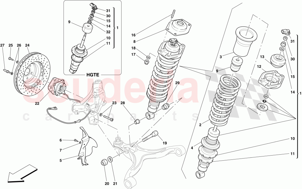 FRONT SUSPENSION - SHOCK ABSORBER AND BRAKE DISC of Ferrari Ferrari 599 GTB Fiorano