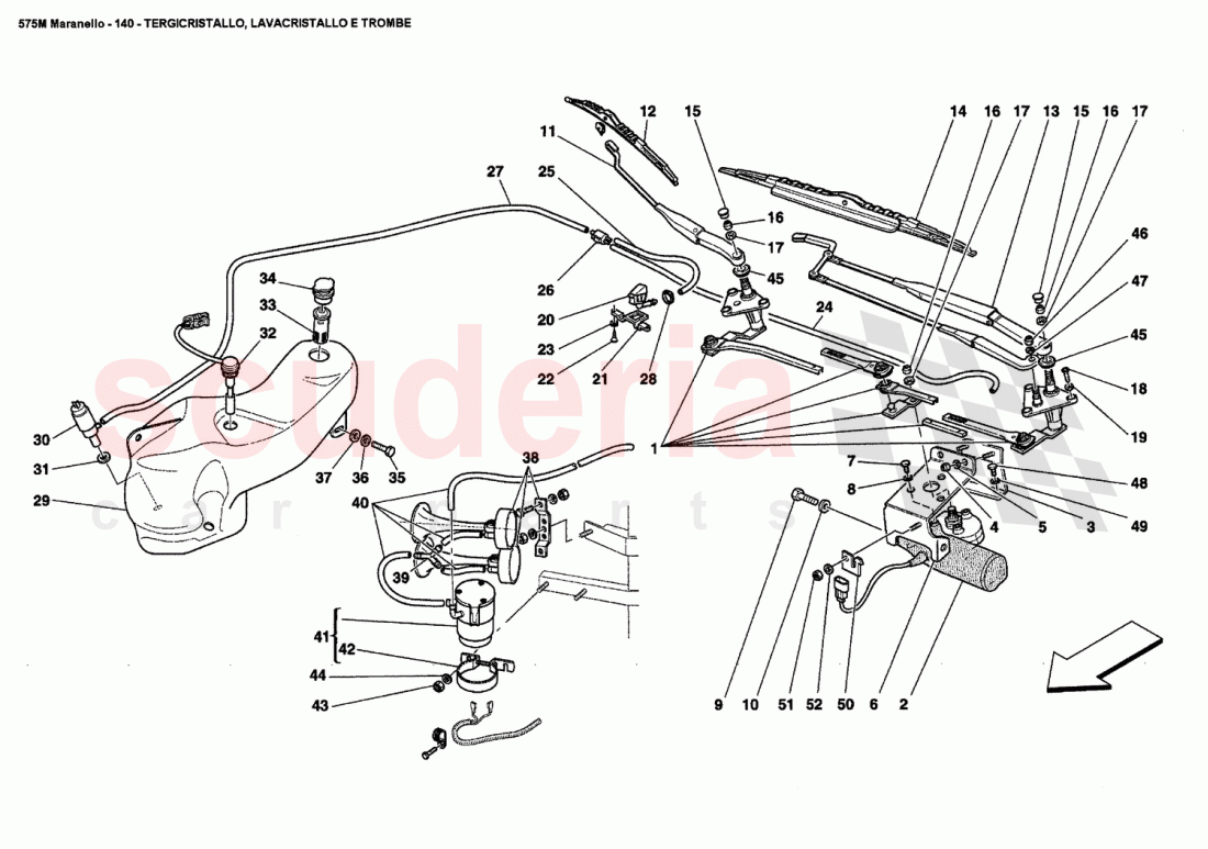 WINDSCREEN WIPER, WINDSCREEN WASHER AND HORNS of Ferrari Ferrari 575M Maranello