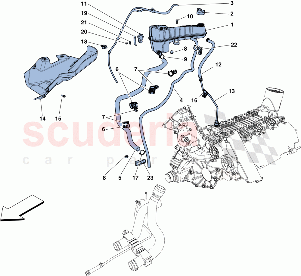 COOLING - HEADER TANK AND PIPES of Ferrari Ferrari 458 Speciale