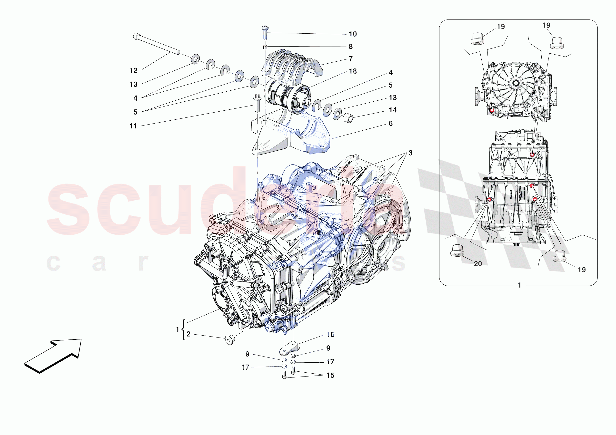 GEARBOX AND FASTENERS of Ferrari Ferrari F8 Spider Europe RH