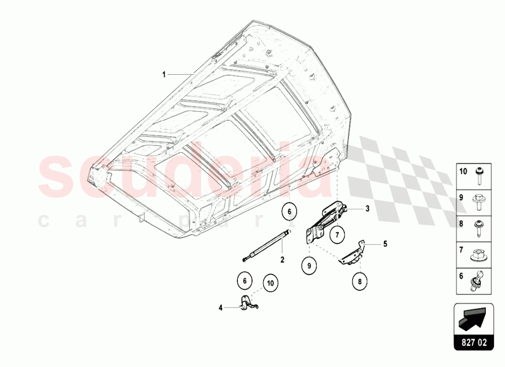 REAR HOOD-FIXING COMPONENTS of Lamborghini Lamborghini Huracan LP610 Coupe