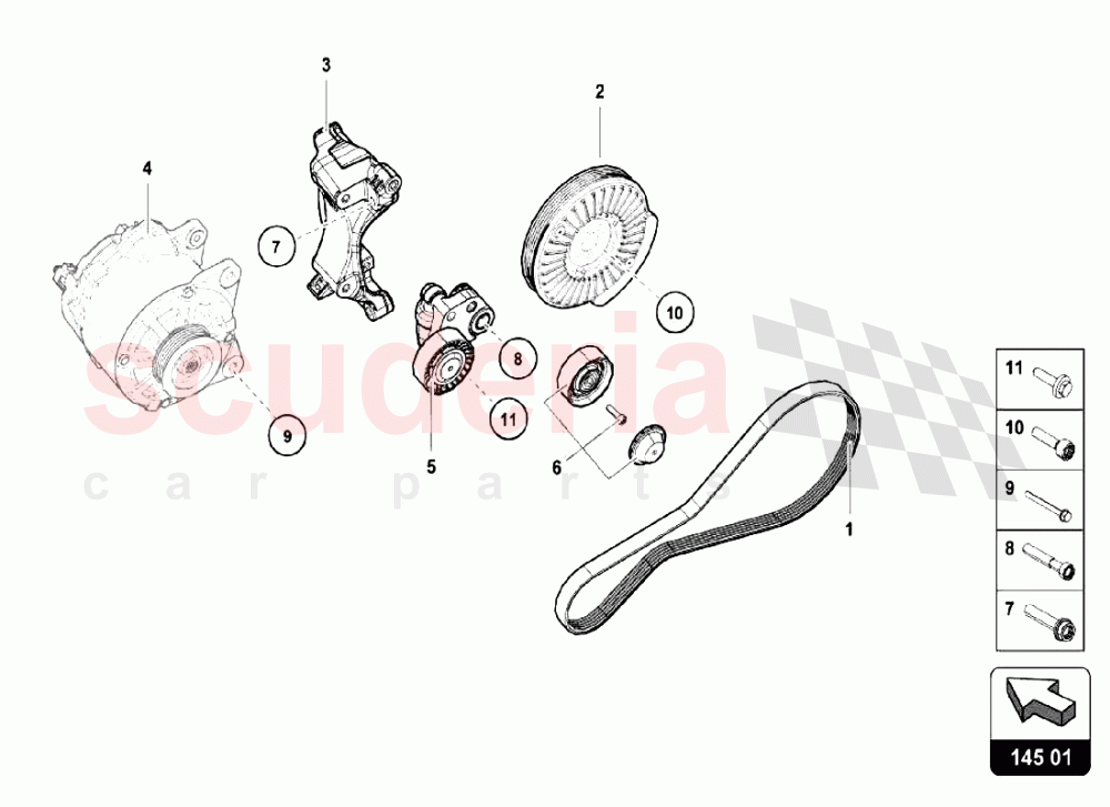 Auxiliary Belts - Parts For 3 Phase Alternator of Lamborghini Lamborghini Huracan LP640 Performante Coupe