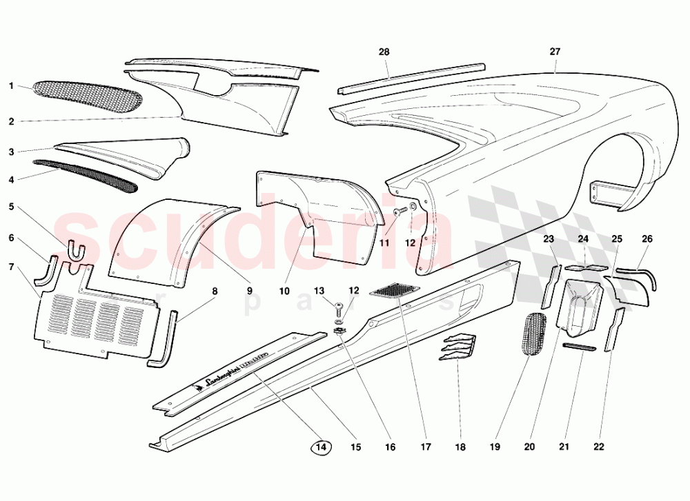 Body Elements-Left Flank of Lamborghini Lamborghini Diablo (1990-1998)