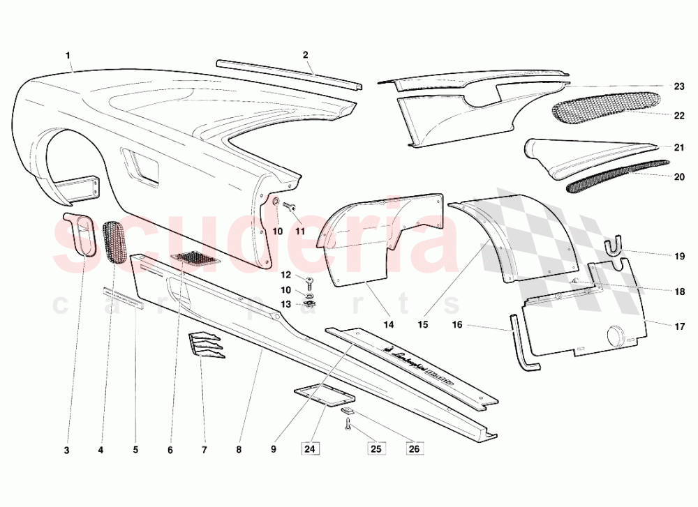 Body Elements-Right Flank (Valid for June 1992 Version) of Lamborghini Lamborghini Diablo (1990-1998)