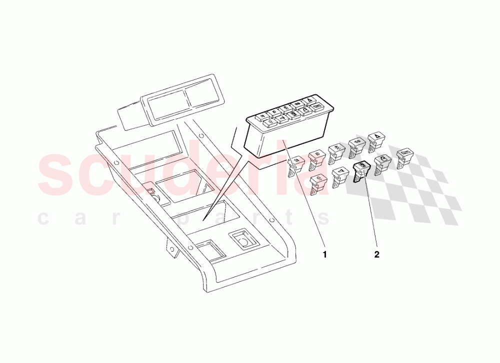 Tunnel Panel Instruments (Valid for USA - January 1995) of Lamborghini Lamborghini Diablo SE30 (1993-1995)