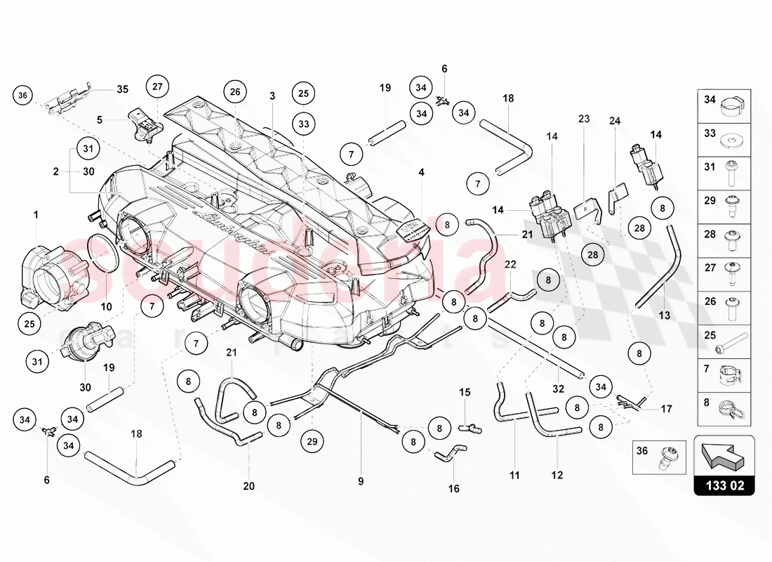 INTAKE MANIFOLD of Lamborghini Lamborghini Aventador LP770 SVJ Coupe