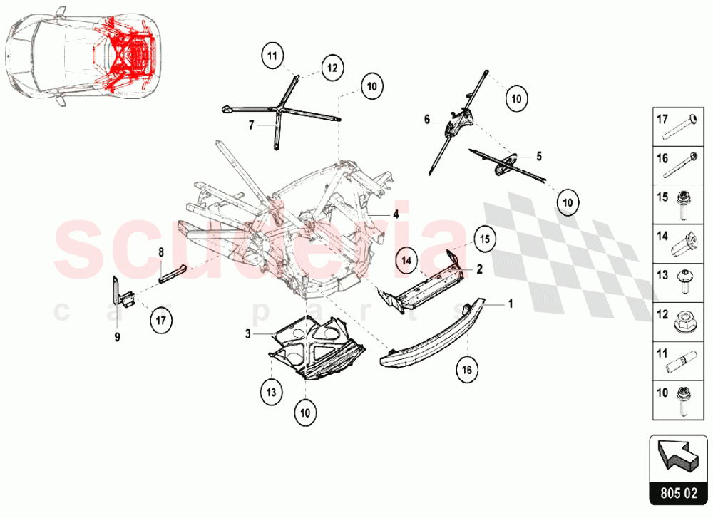 Rear Frame Elements of Lamborghini Lamborghini Huracan LP580 Coupe