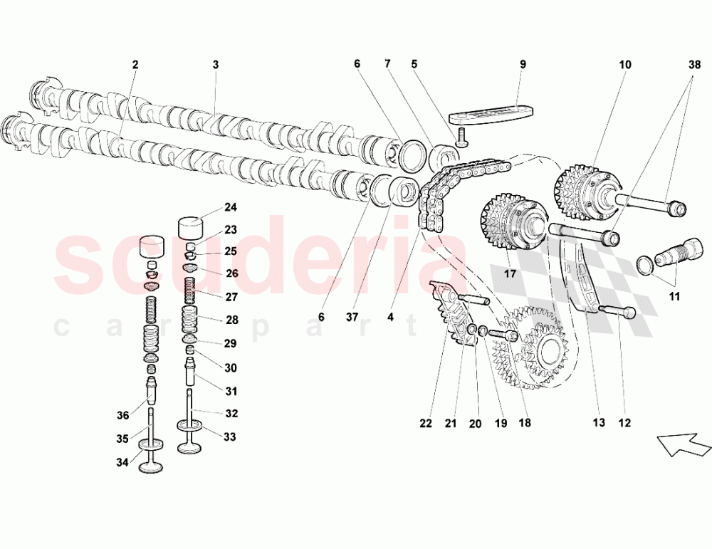 Left Head Timing System of Lamborghini Lamborghini Murcielago LP640 Roadster