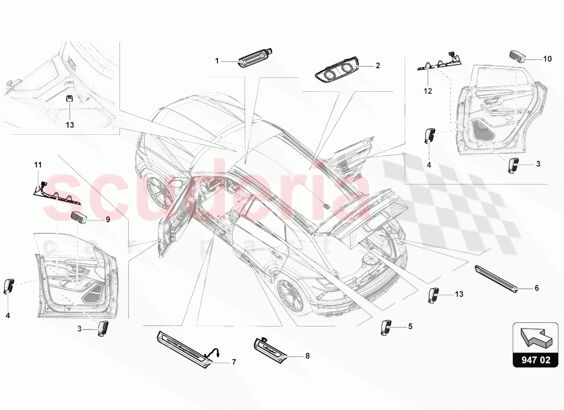 SINGLE PARTS FOR INTERIOR AND READING LIGHT of Lamborghini Lamborghini Urus