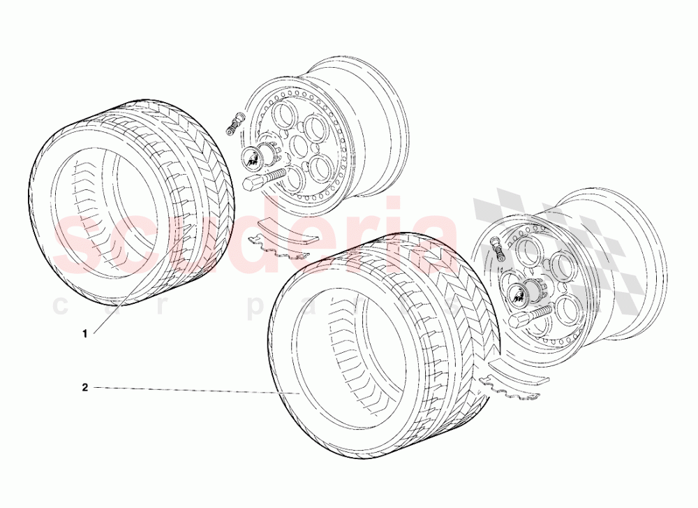 Wheel and Hub Carrier (Valid for Switzerland Version - April 1994) of Lamborghini Lamborghini Diablo VT (1993-1998)