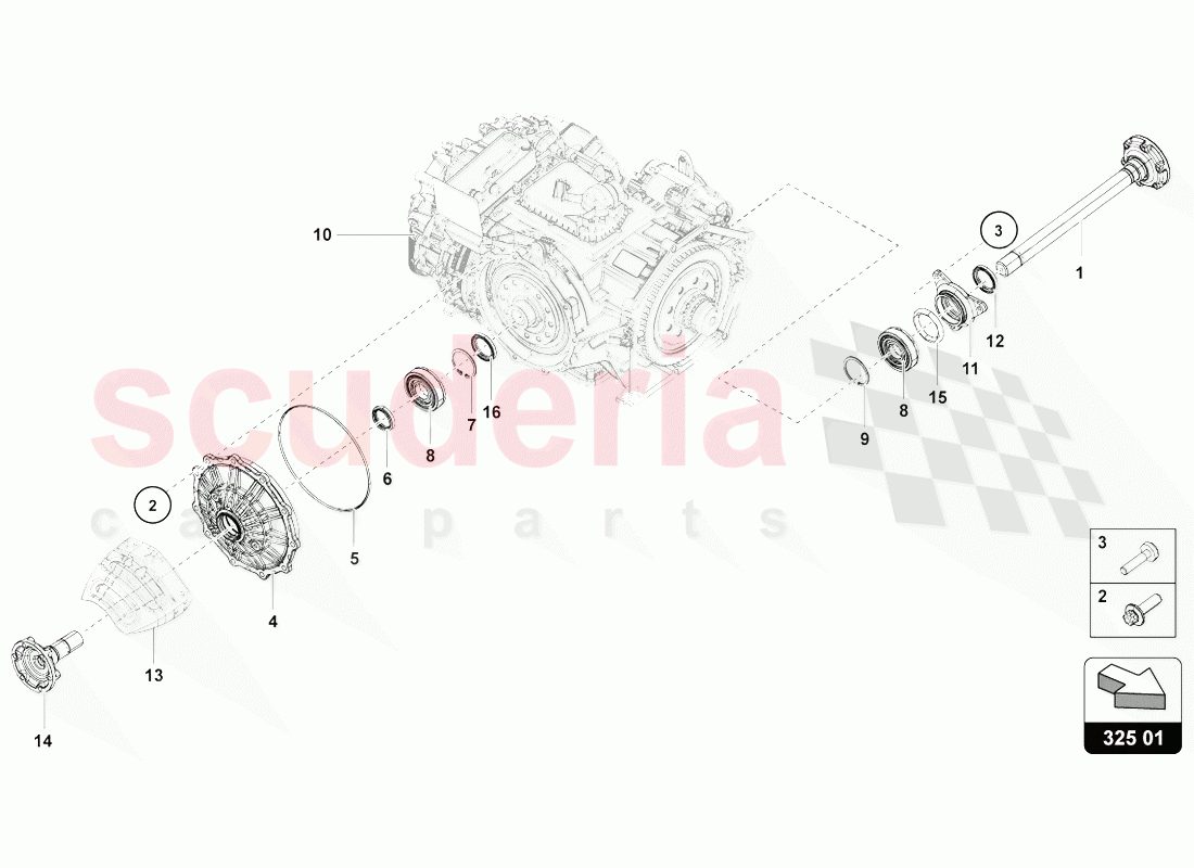 FLANGED SHAFT WITH BEARING of Lamborghini Lamborghini Huracan Evo Spyder