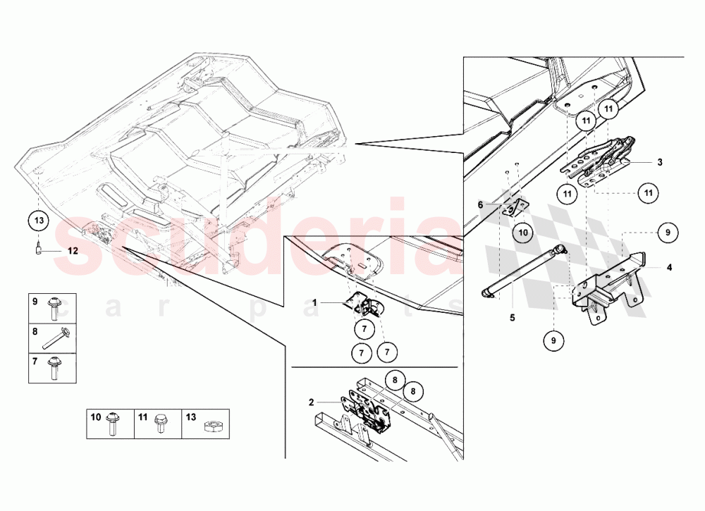 Rear Hood Hinges of Lamborghini Lamborghini Aventador LP700 Coupe